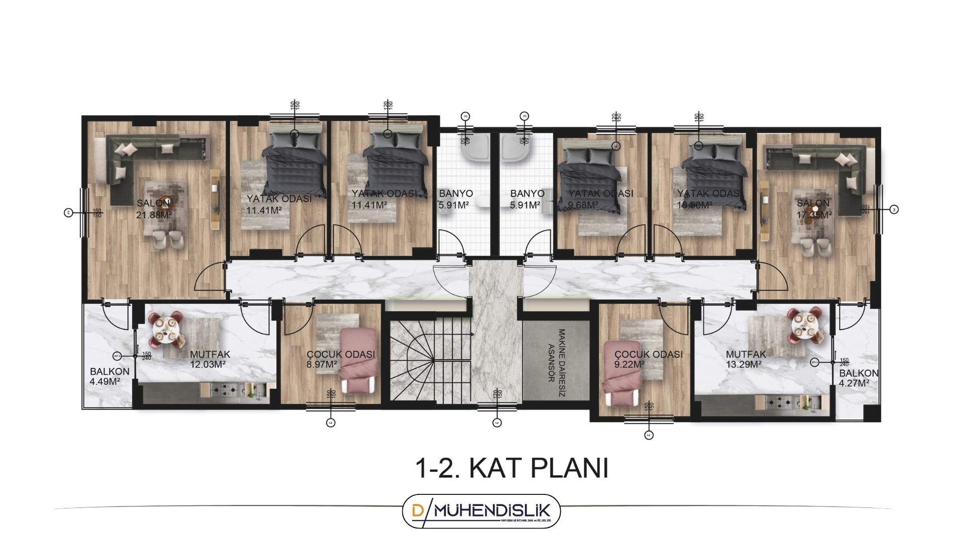 Mimar Sinan(Taksim) Mahallesinde 3+1 Konutlar — Kat planı 1