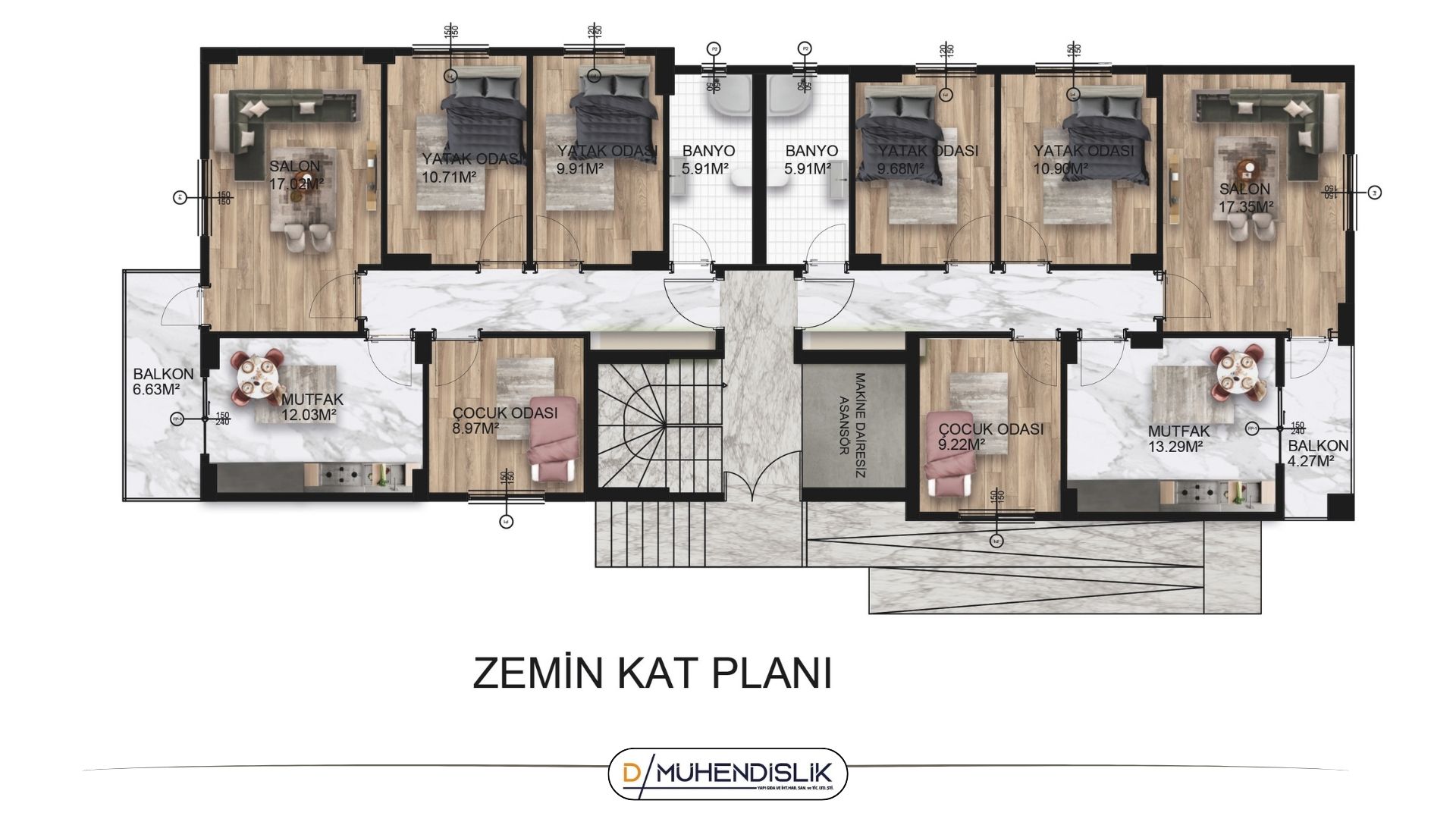 Mimar Sinan(Taksim) Mahallesinde 3+1 Konutlar — Kat planı 2
